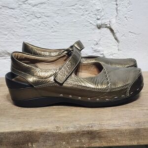 WOLKY‎ Bronze Metallic Leather Clogs Mary Jane Adjustable Strap Comfort Shoes 40